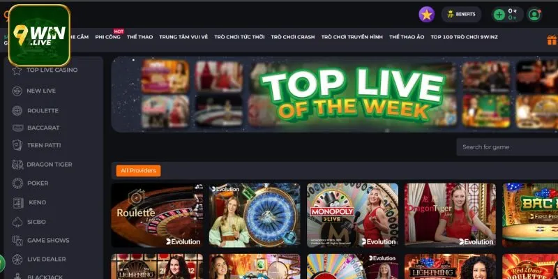 Khám phá sảnh Casino 9WIN
